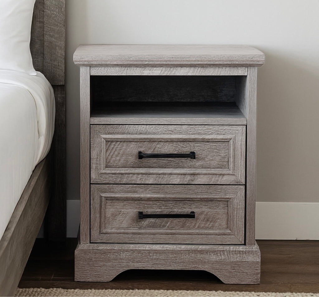 2-Drawer Farmhouse Nightstand w/ Charging Station