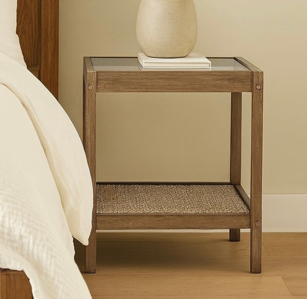 Solid Wood Nightstand w/ Glass Top