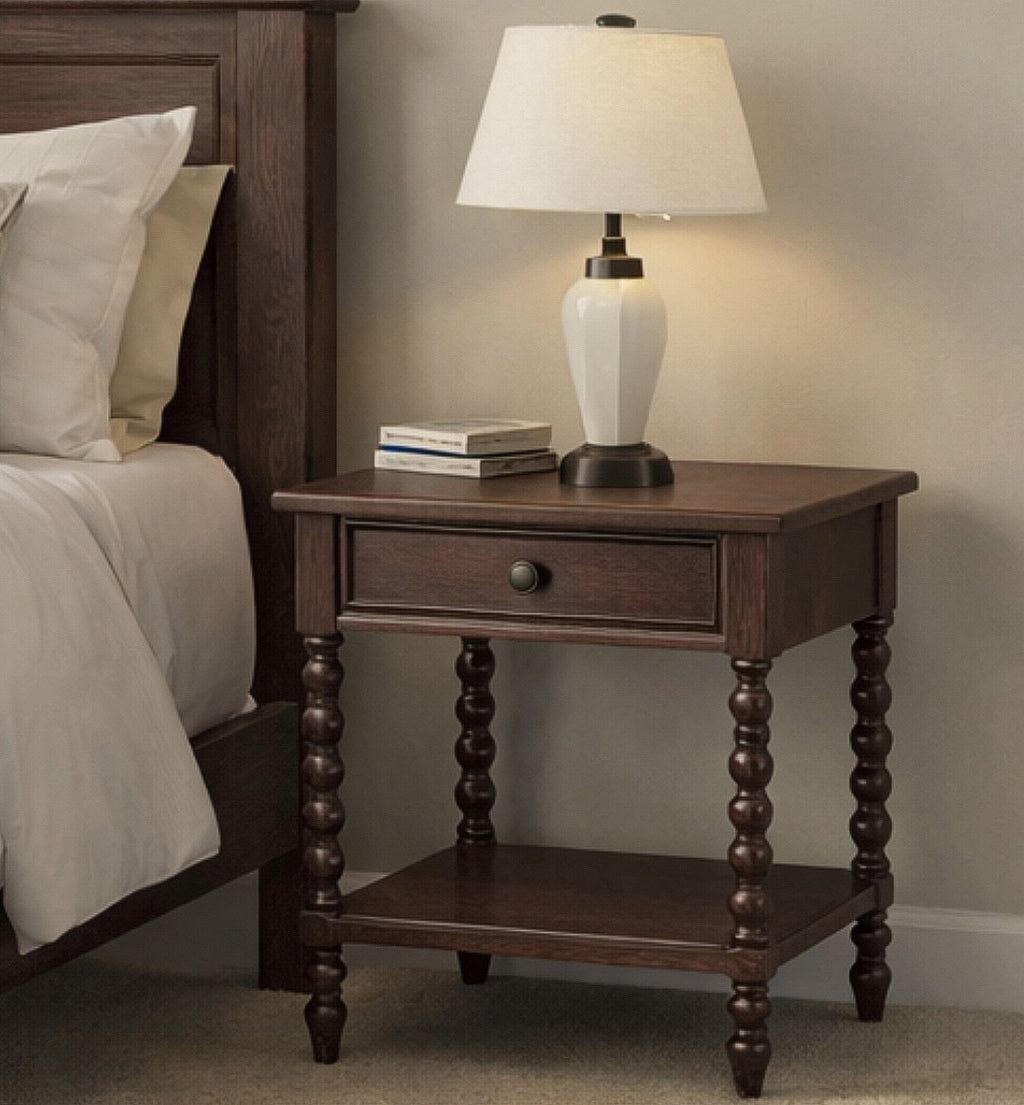 Wood Spindle w/ Drawer & Shelf
