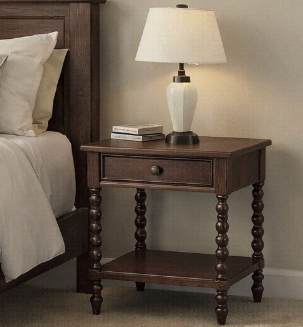 Wood Spindle w/ Drawer & Shelf