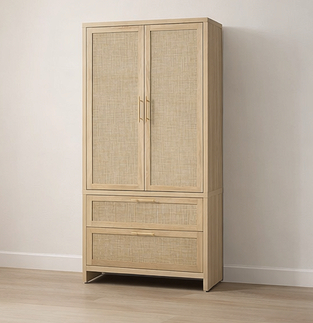 40” Rattan-Style Armoire w/ 2 Drawers