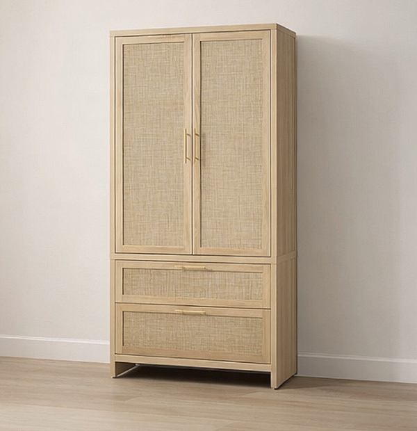 40” Rattan-Style Armoire w/ 2 Drawers