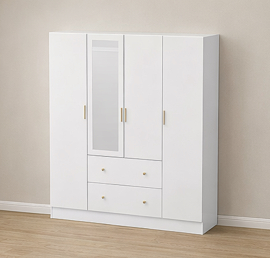 4-Door Armoire w/ Mirror & 2 Drawers