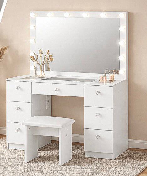 43” Vanity Desk w/ Adjustable Brightness & 3 Color Lighting Modes