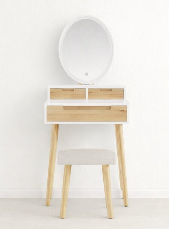24” Vanity w/ Adjustable Brightness Mirror & Cushioned Stool