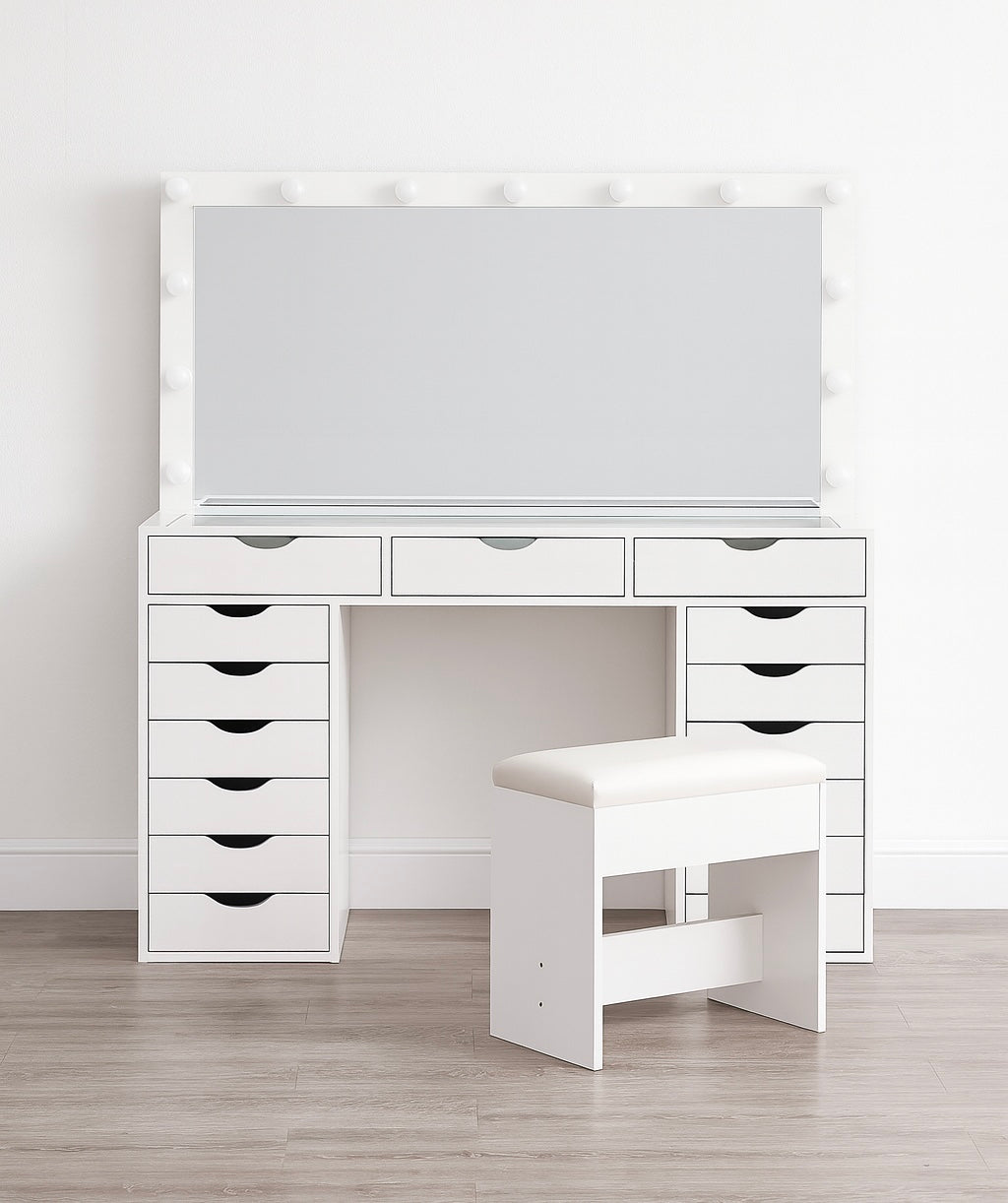 55” Vanity Desk w/ 3 Color Lighting Modes & 15 Drawers