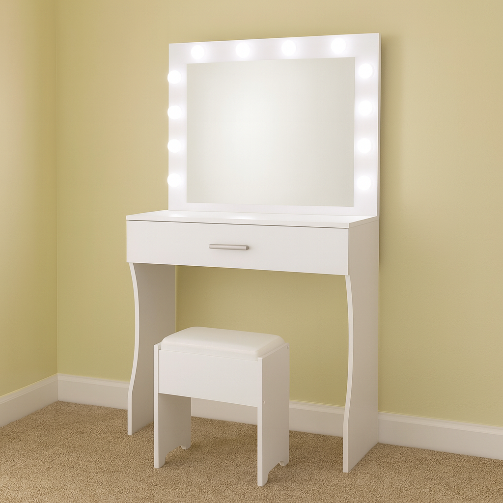 31” Vanity Desk w/ Lighted Mirror & Adjustable Brightness