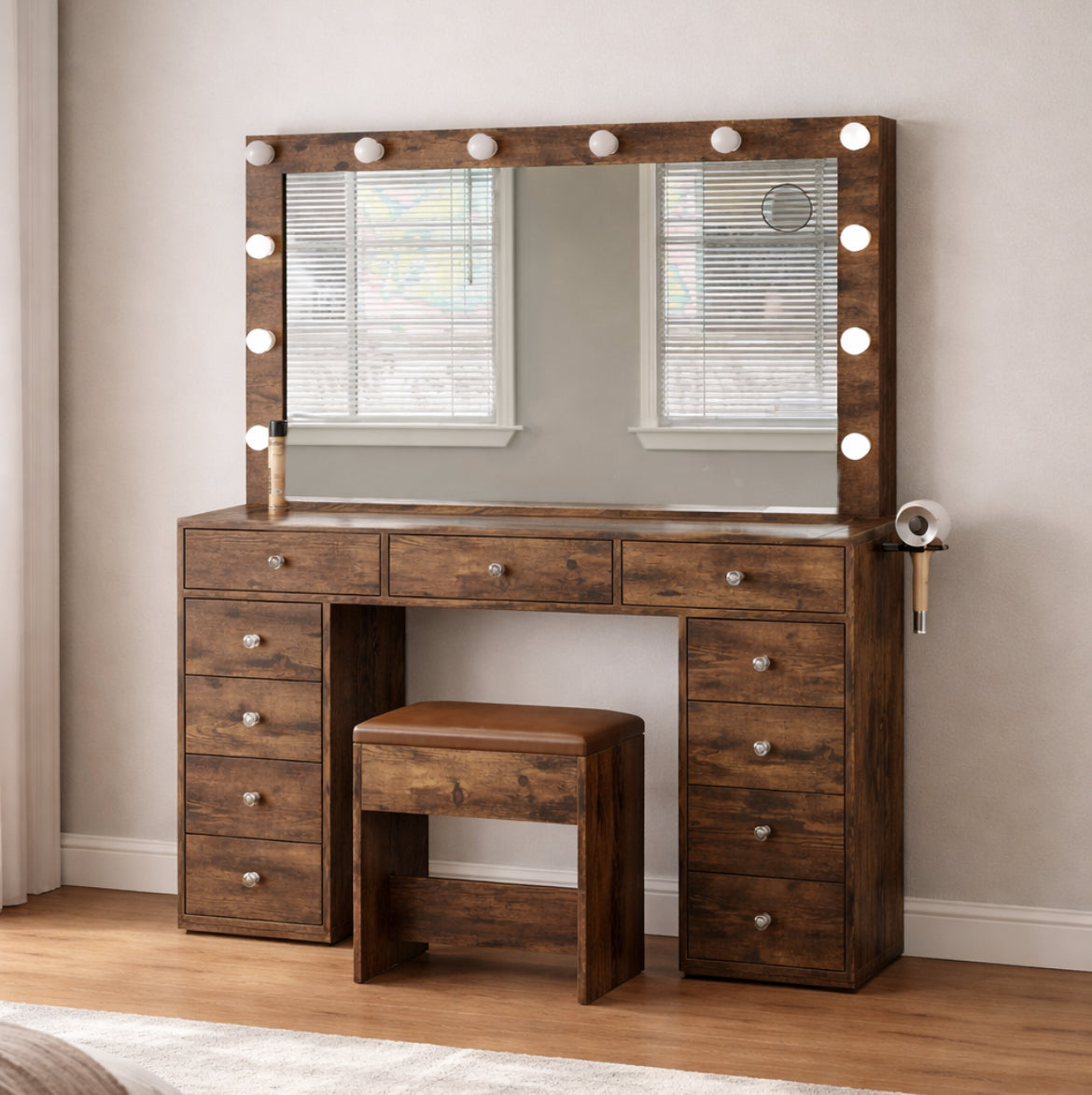 47” Vanity Desk w/ Power Outlet & 12 LED Lights