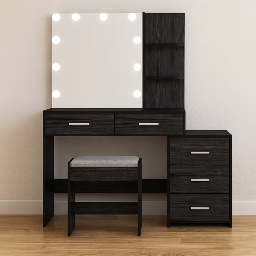 31” Lighted Vanity Desk w/ Sliding Mirror & 5 Drawers