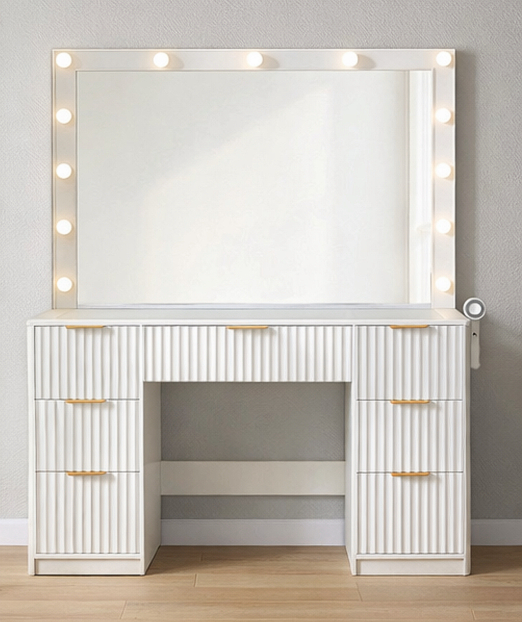 47" Fluted Vanity Desk w/ Mirror & Adjustable Led Lights
