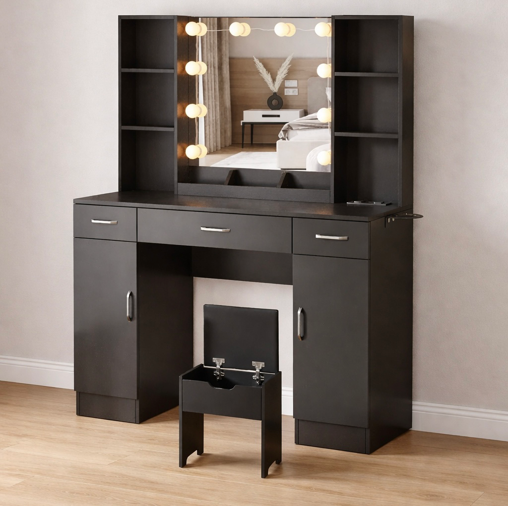 45” Vanity Desk w/ LED Lights in 3 Colors & Power Outlet