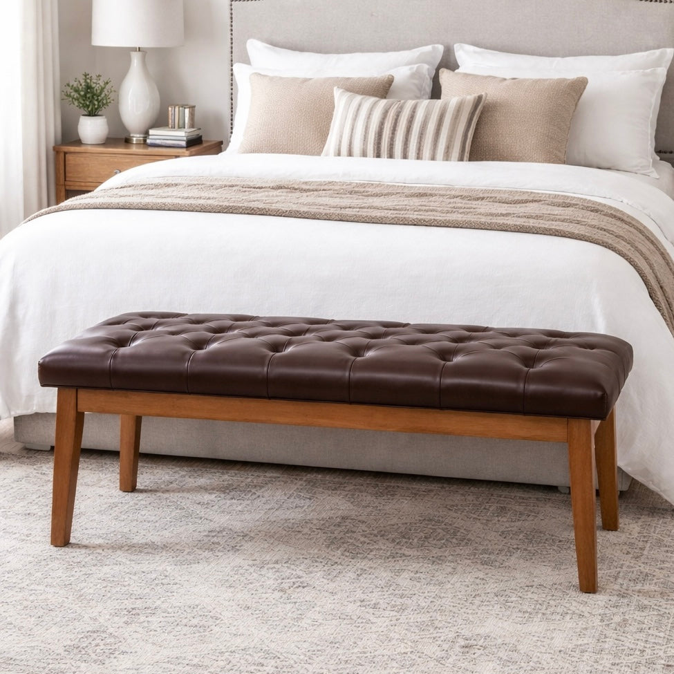 44" Tufted Upholstered Bench w/ Solid Wood Legs