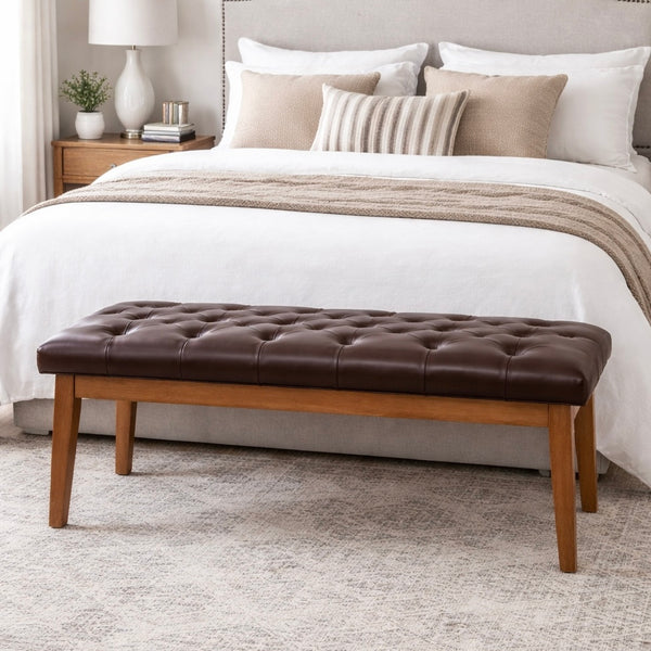 44" Tufted Upholstered Bench w/ Solid Wood Legs