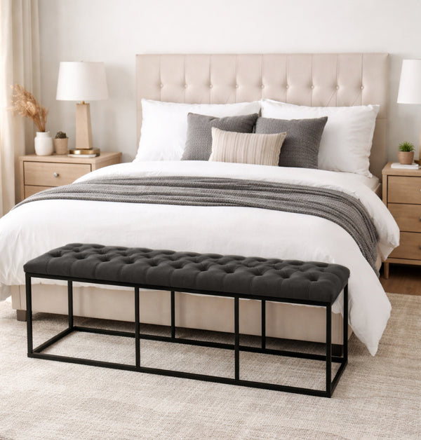 52” Faux Leather Tufted Bench