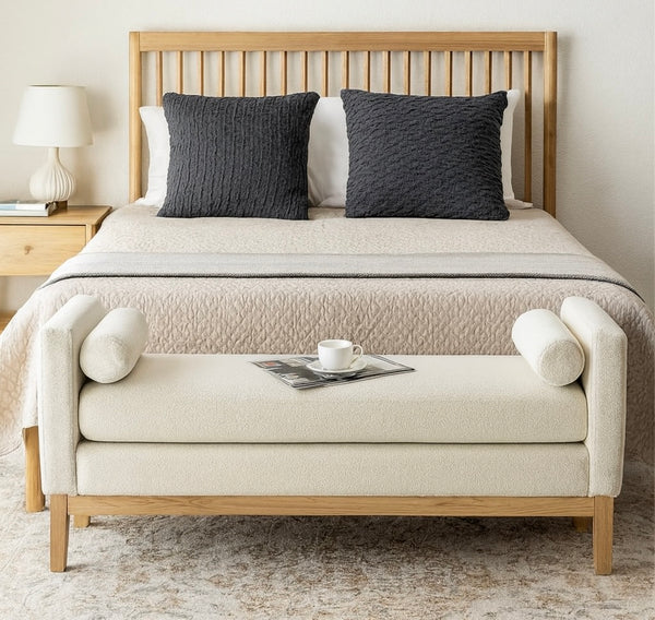 66” End-of-Bed Bench w/ Arms & Pillows