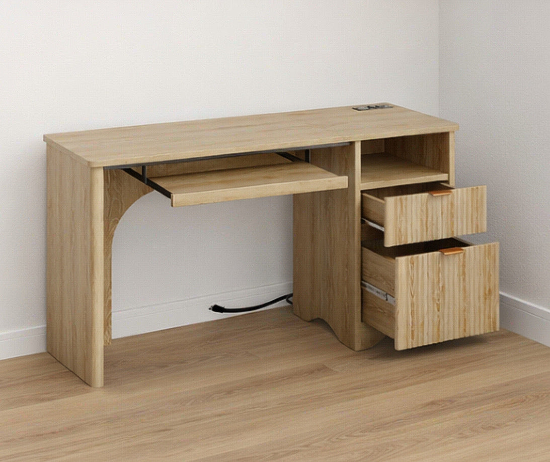 55” Fluted Desk w/ Drawers & Keyboard Tray