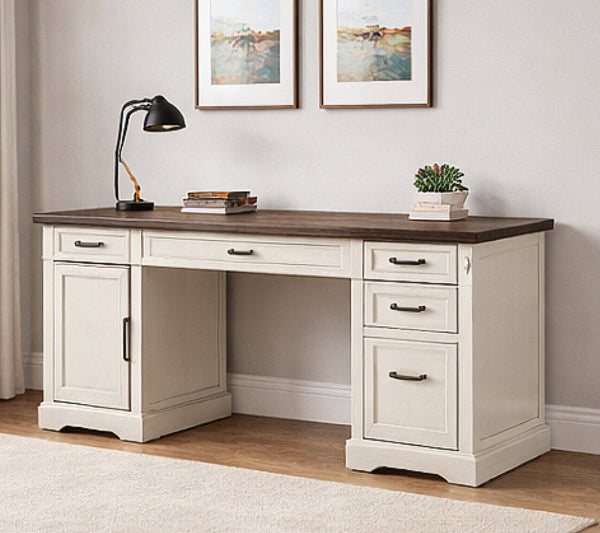 58" Farmhouse Executive Desk w/ Drawers & Power Outlets