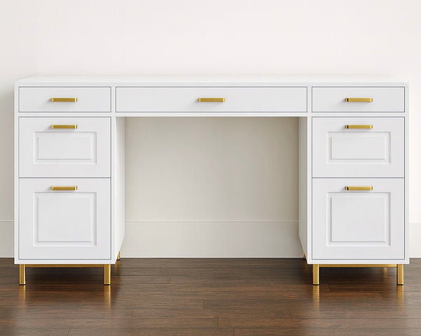 57” Luxury Desk w/ 7 Drawers & Gold Handles