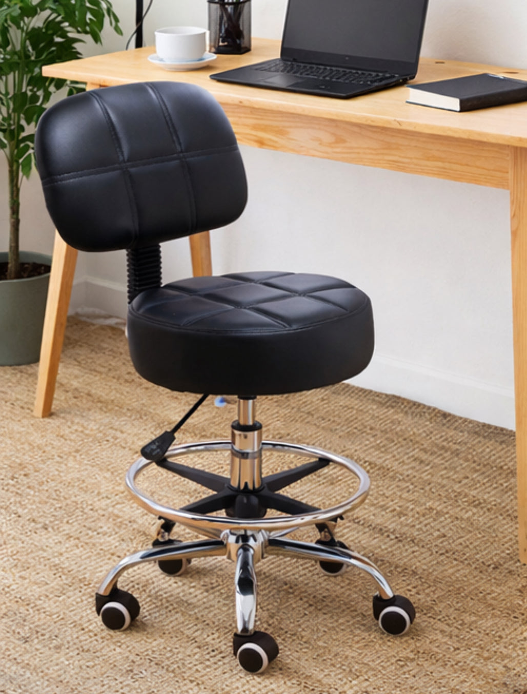 Leather Rolling Office Stool