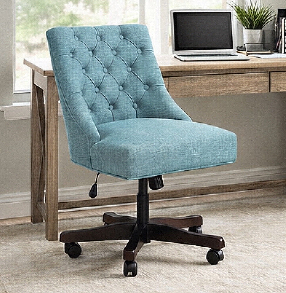 Ergonomic Tufted Computer Chair w/ Wide Backrest & Wooden Legs
