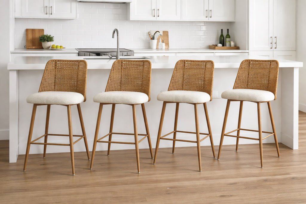 27" Rattan Full Back Counter Stool (Set of 4)