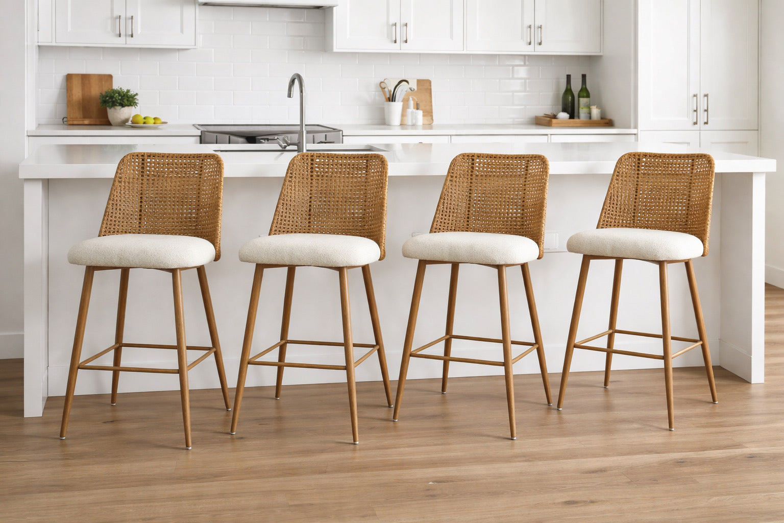 27" Rattan Full Back Counter Stool (Set of 4)