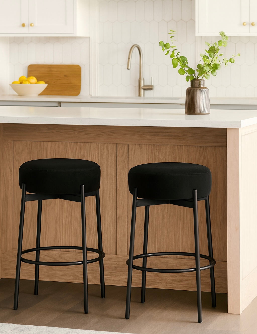 Soft Padded Boucle Backless Bar Stools