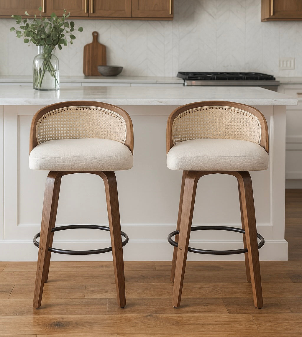 Swivel Rattan Bar Stools w/ Backrest (Set of 2)