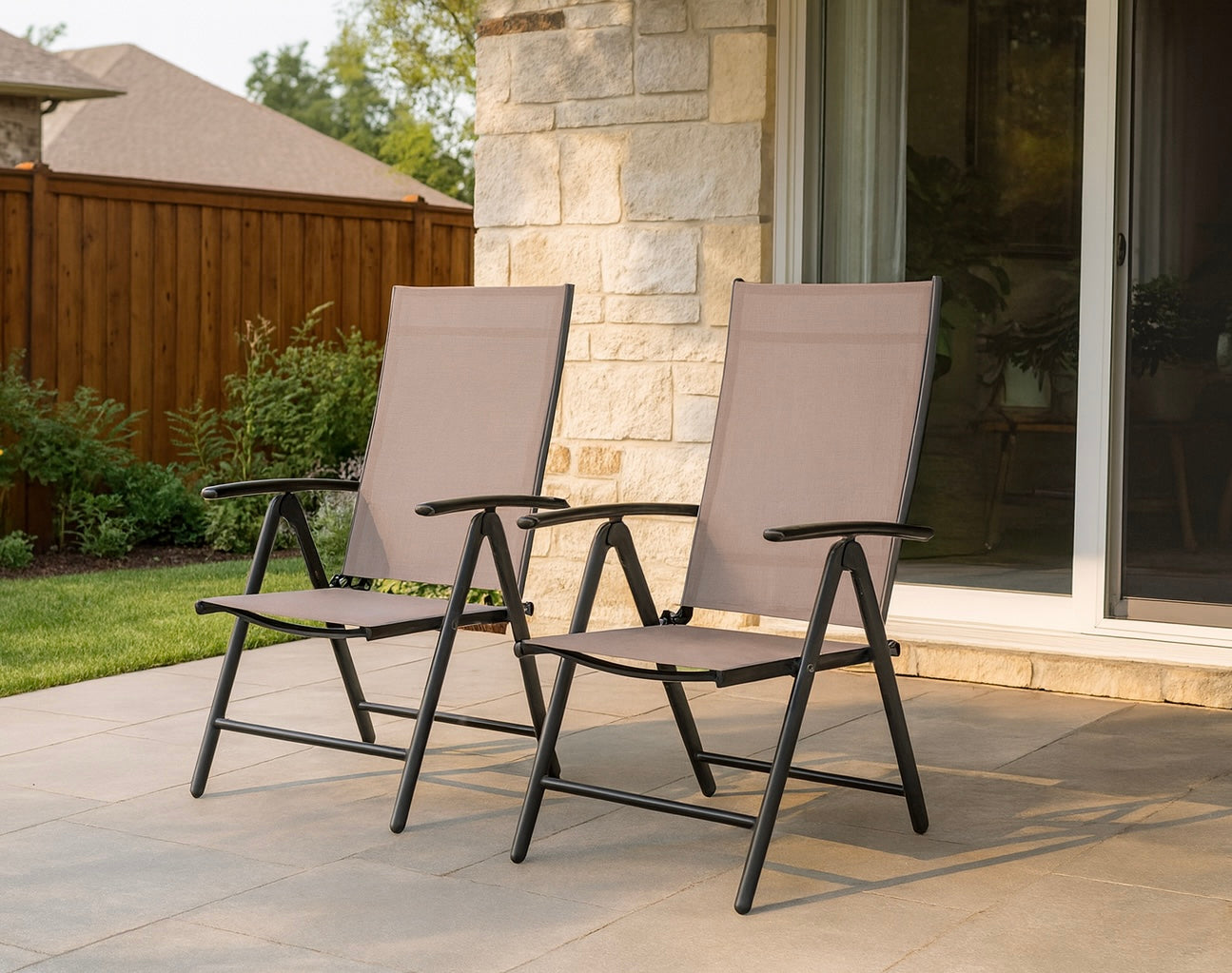 Outdoor Folding Chairs w/ 7-Level Adjustable Backrest (Set of 2)