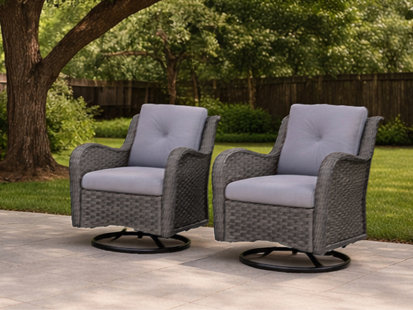 Wicker Outdoor Lounge Chair w/ Cushions (Set of 2)