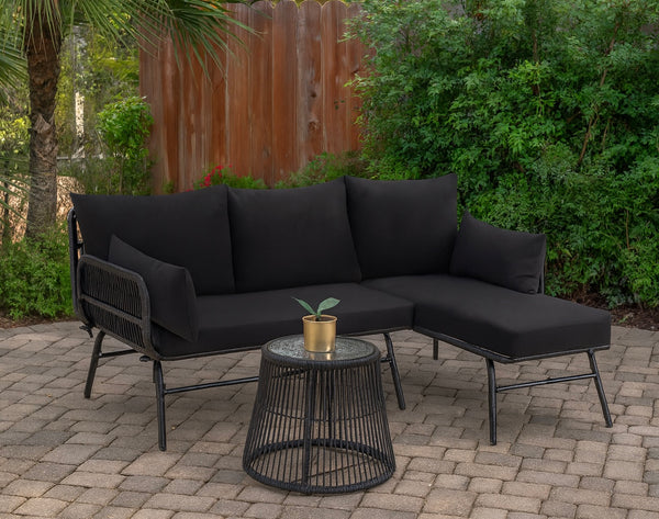 3-Piece L-Shaped Outdoor Sofa w/ Low Glass Table