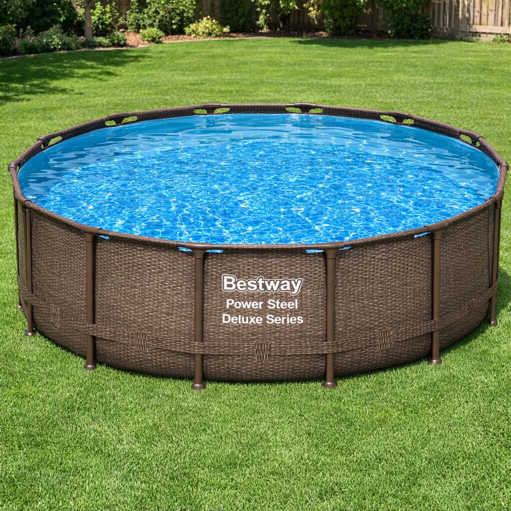 Bestway Power Steel Round Above Ground Swimming Pool w/ Pump & Cover