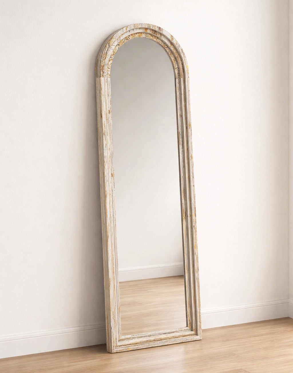 Arched Wood Frame Full Length Mirror w/ Stand