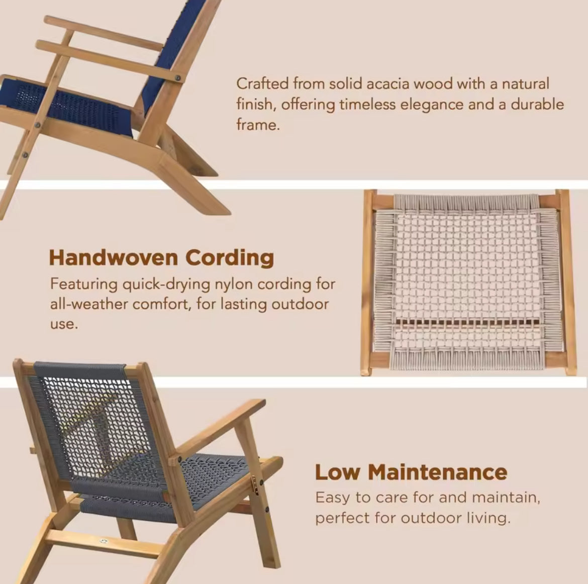 Natural Outdoor Armchair w/ Hand Woven Seat