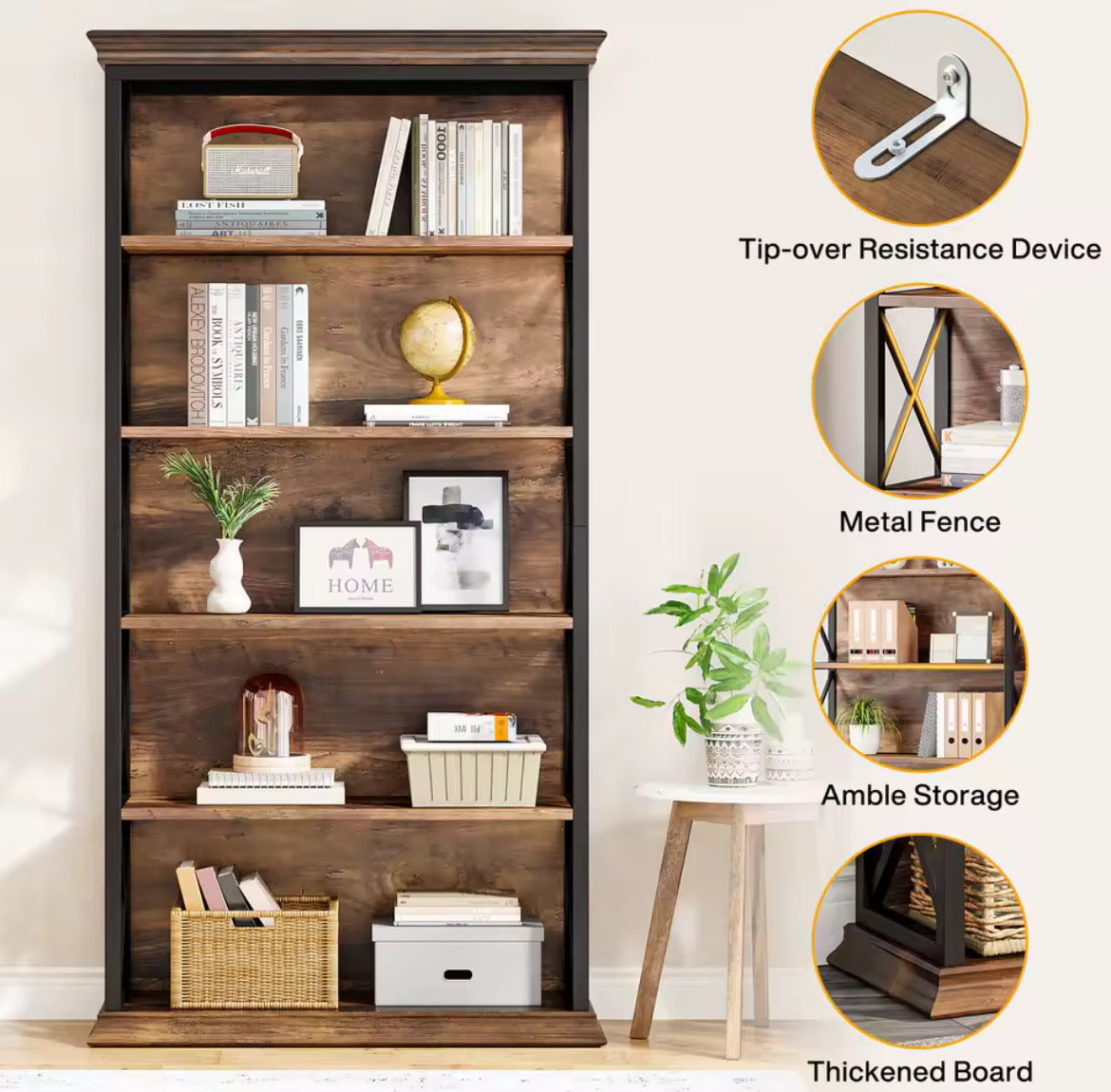 6-Tier Industrial Standing Bookshelf