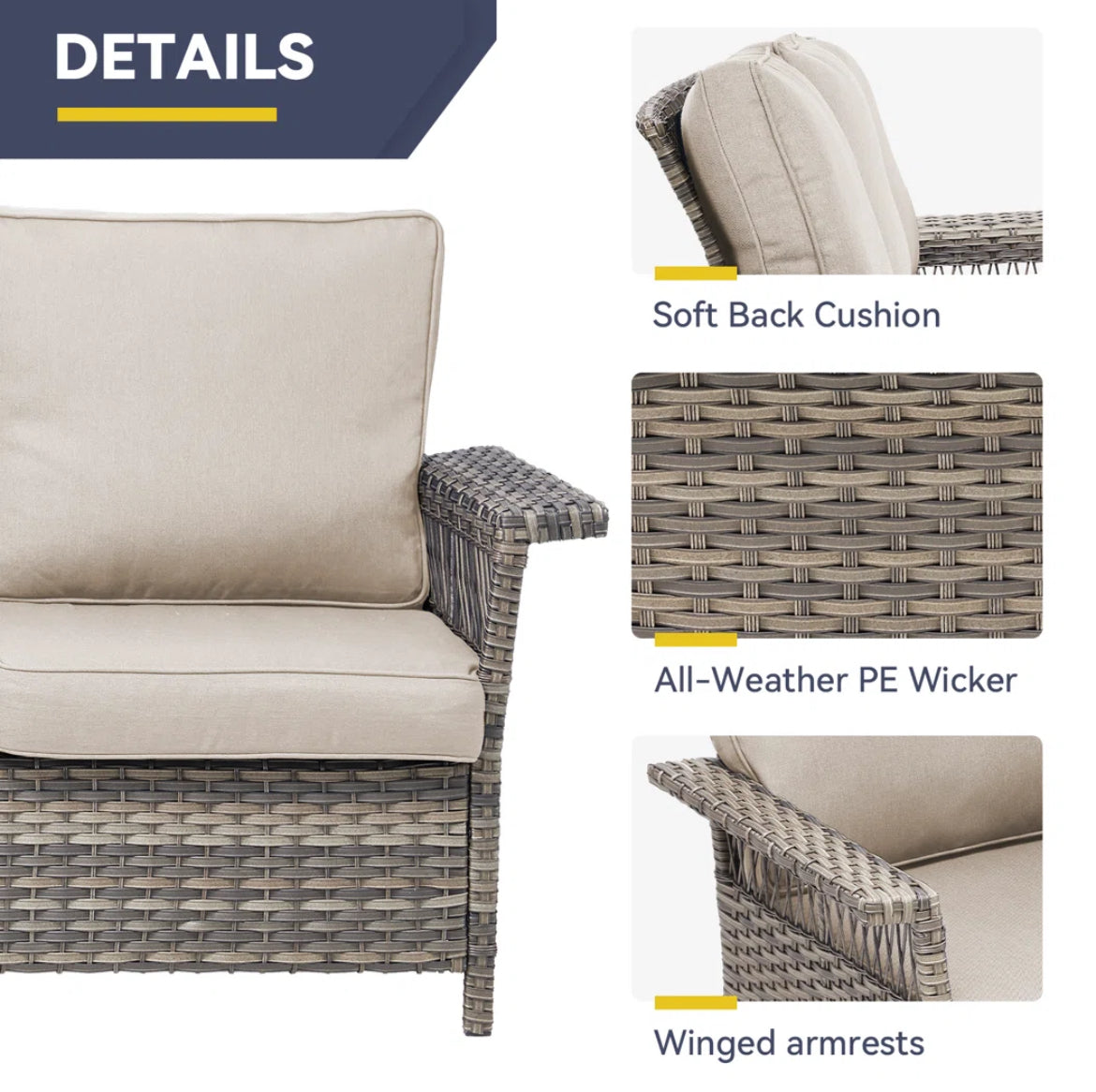 6-Piece Outdoor Sofa Conversation Set w/ Fire Pit Table