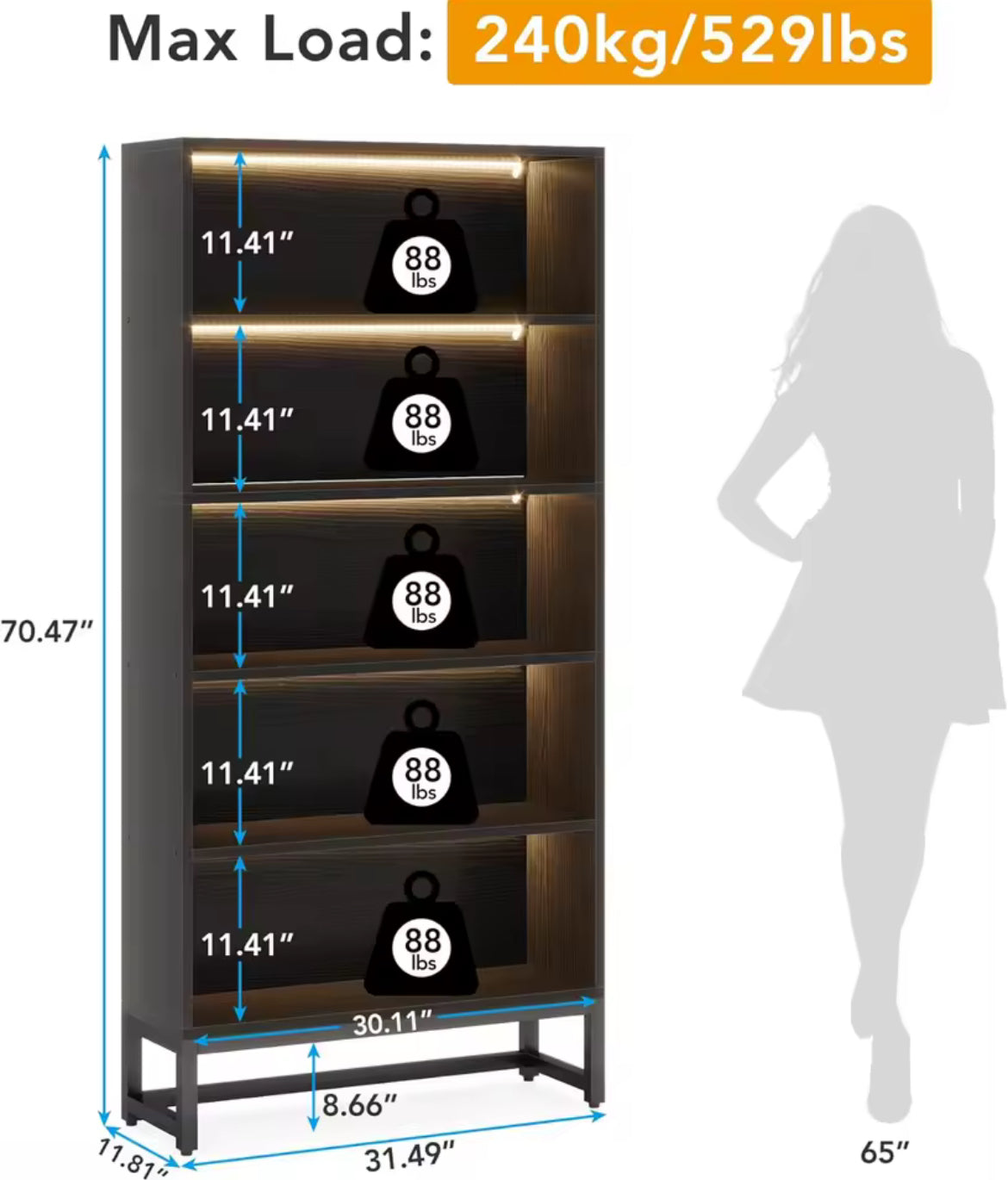 Tall Bookshelf w/ LED Lights
