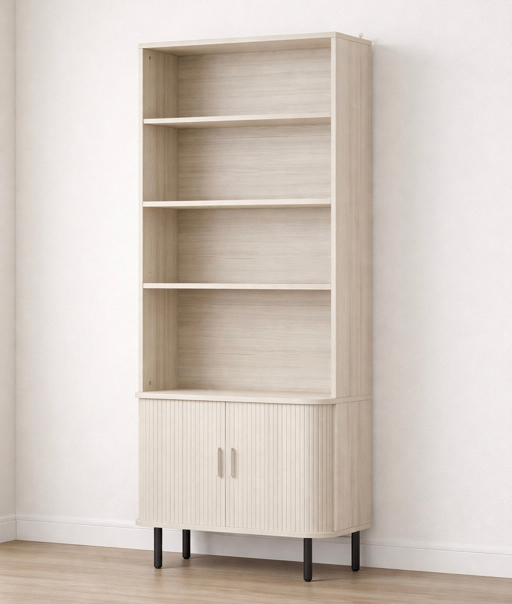 4-Tier Modern Bookshelf w/ Storage Cabinet