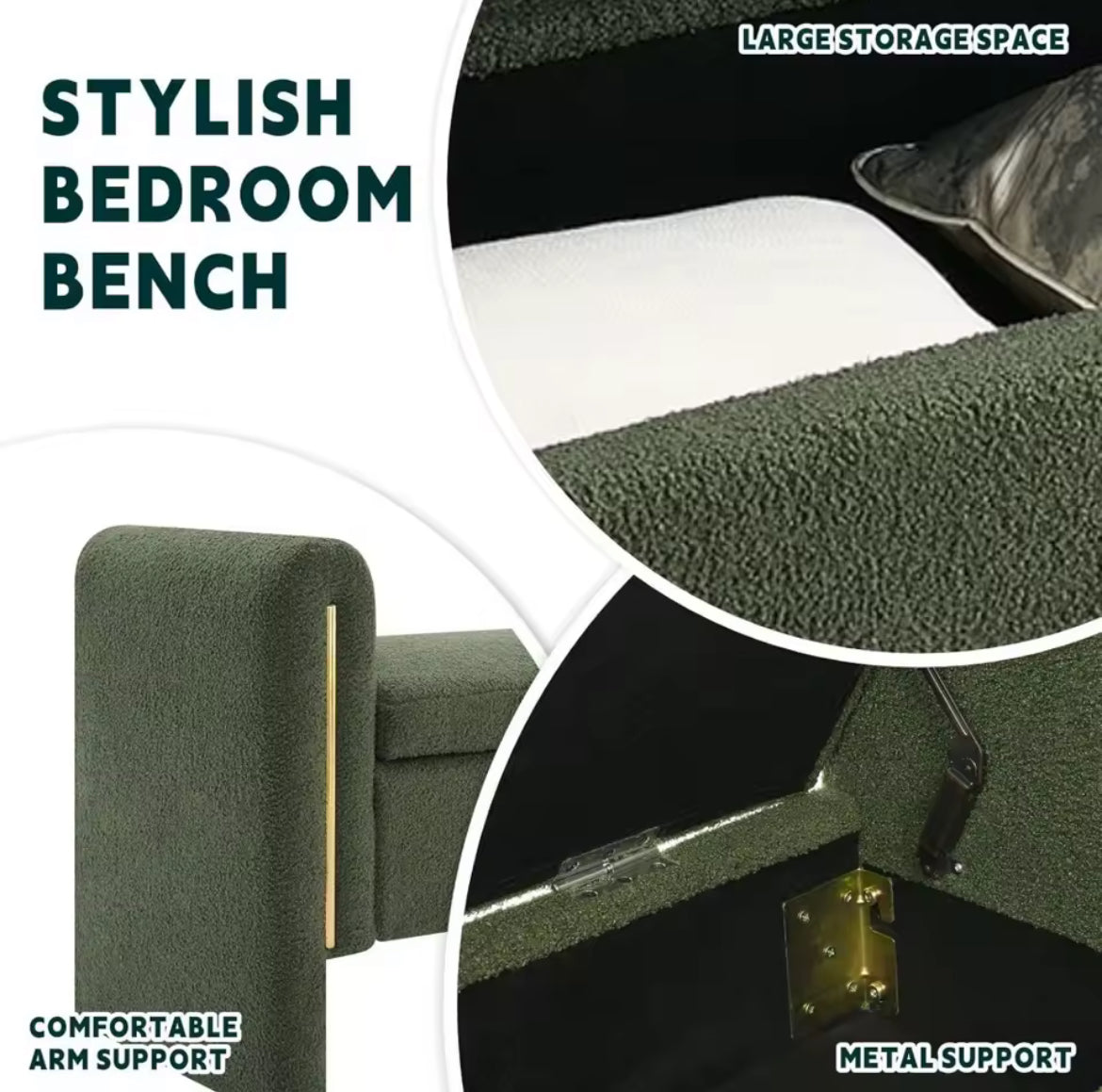 52" Modern Storage Bench w/ Armrests