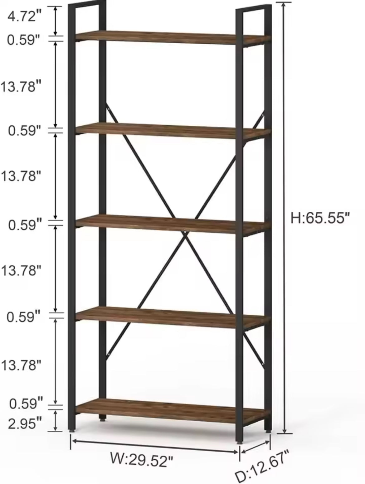 5-Tier Industrial Bookshelf