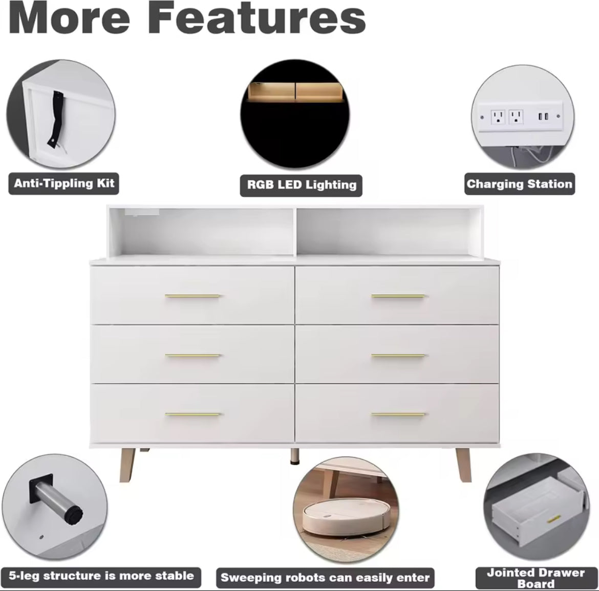 6-Drawer Chest w/ LED Light & Power Outlet