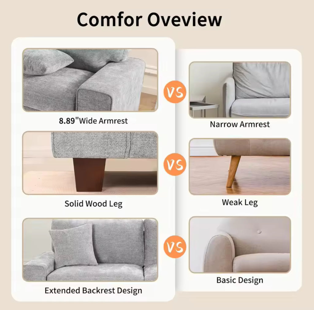 Small Space Velvet Couch w/ 2 Pillows
