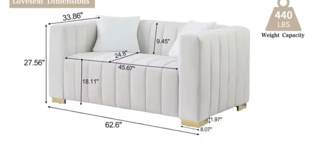 Channel Tufted Sofa Set w/ 2 Pillows