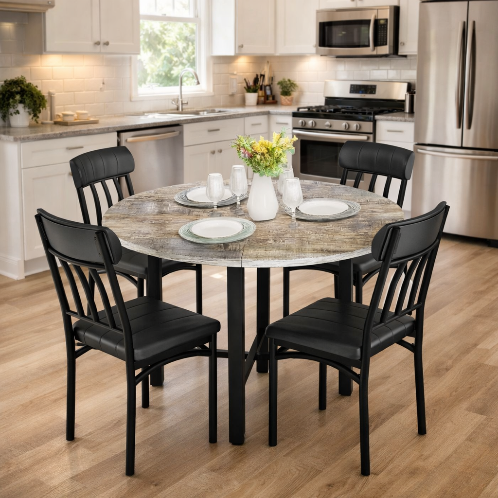 Rustic Round Dining Table Set for 4
