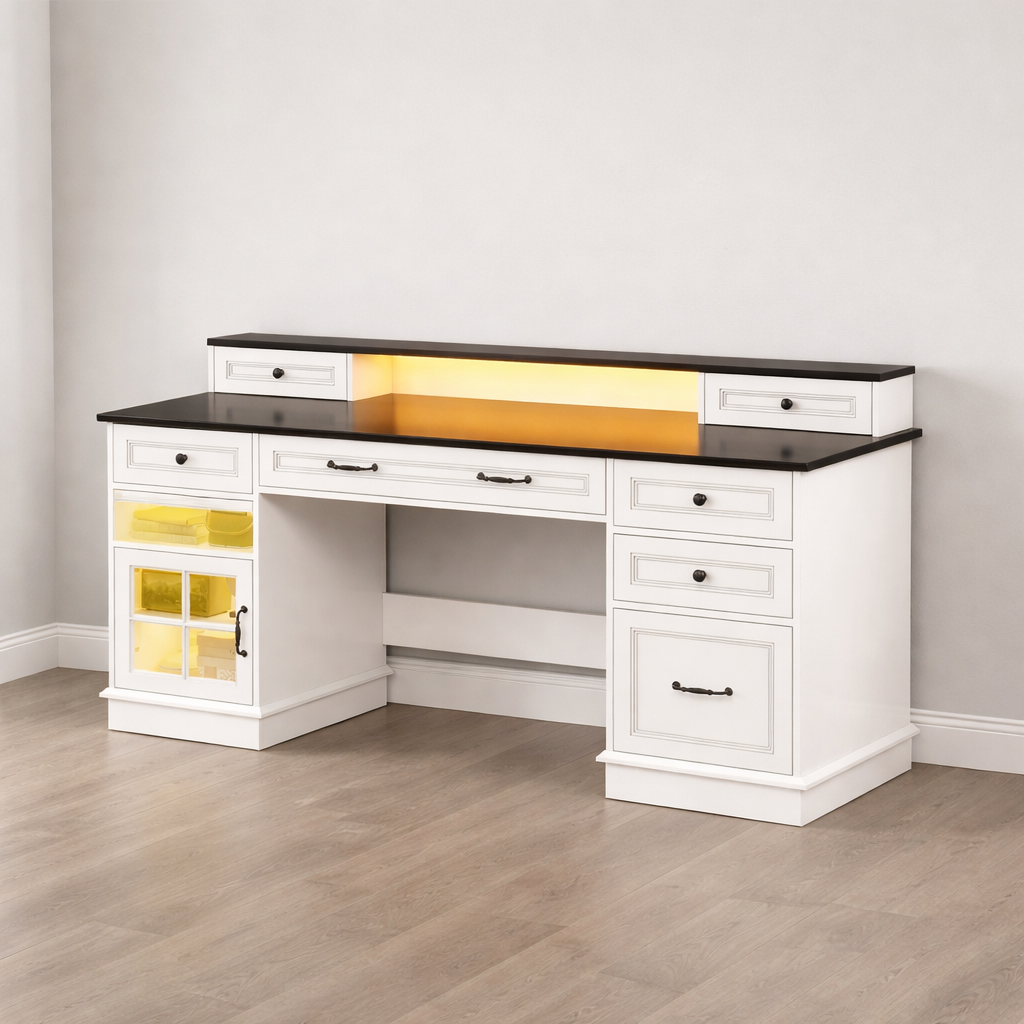 59” Computer Desk w/ 5 Drawers & Charging Station