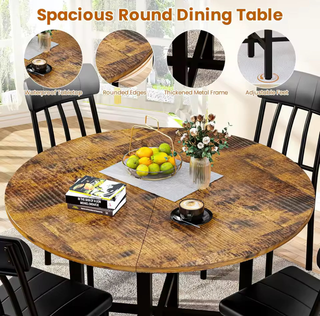 Rustic Round Dining Table Set for 4