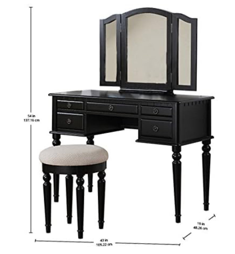 43” Vanity Desk w/ Foldable Mirror & 4 Drawers