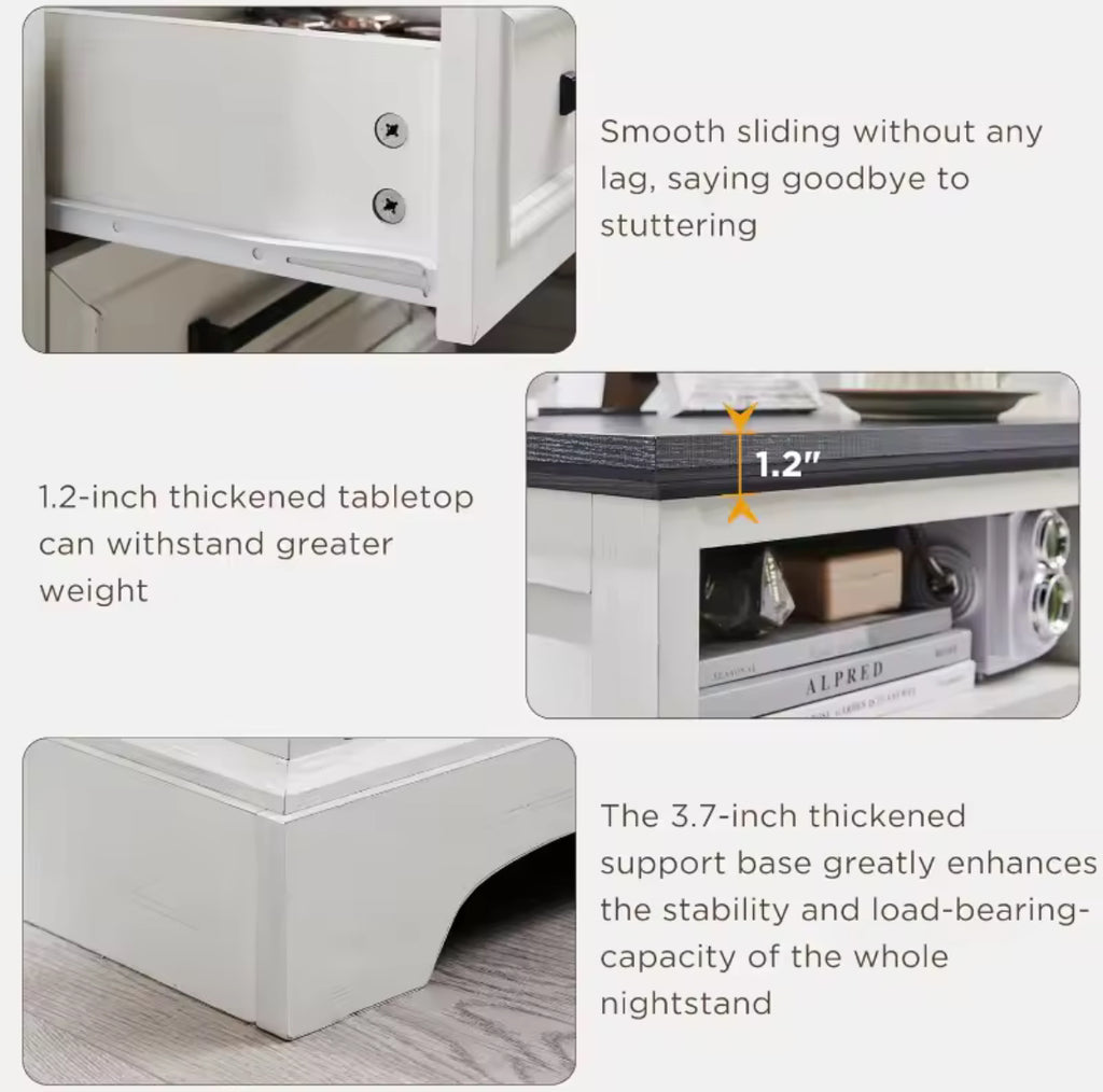 2-Drawer Farmhouse Nightstand w/ Charging Station