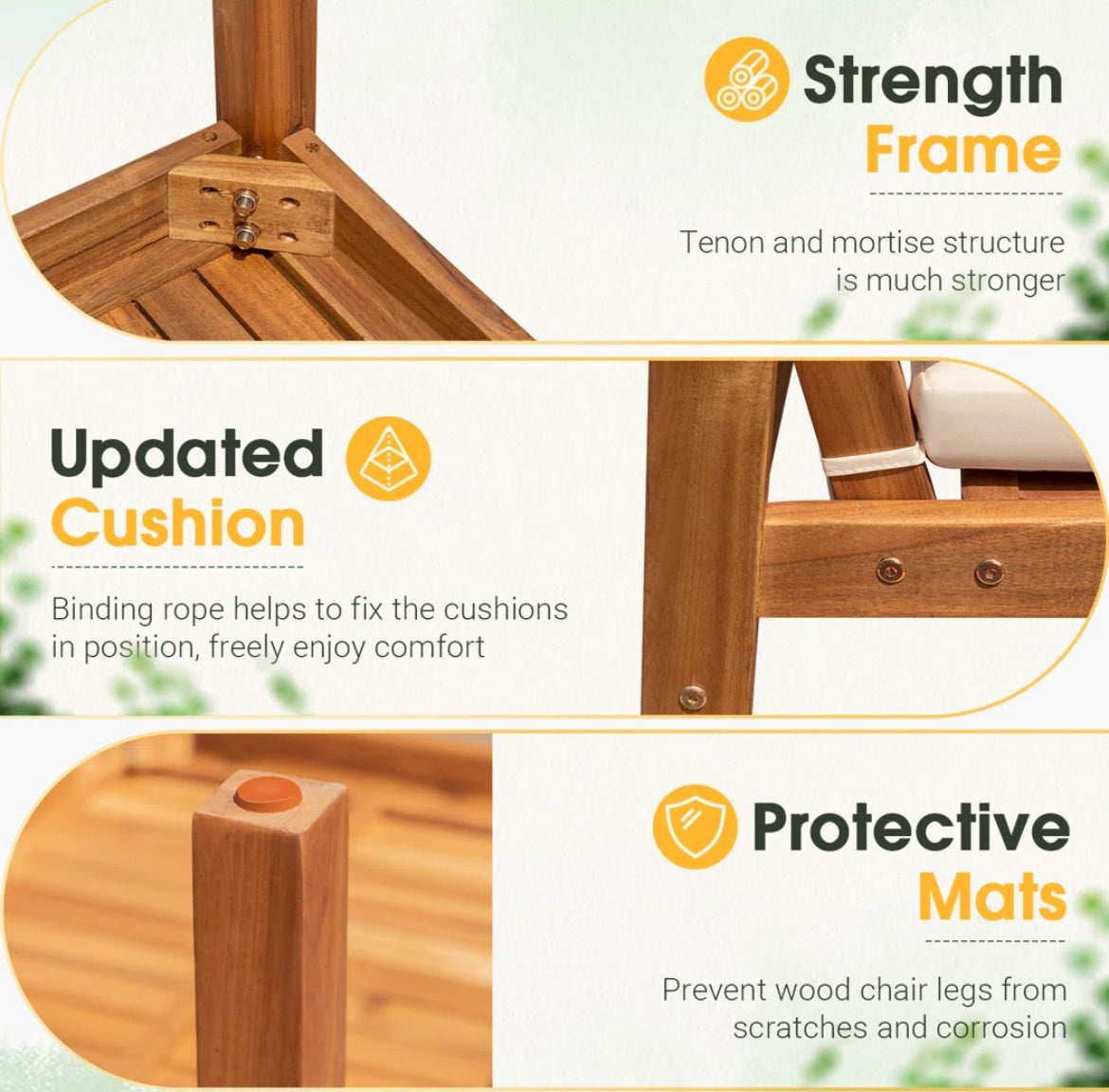 4-Pieces Outdoor Acacia Wood Conversation Sets w/ Cushions