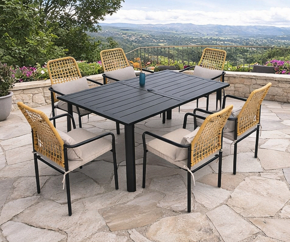 6-Person Rectangular Outdoor Dining Set w/ Cushions